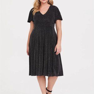 Torrid BLACK SHIMMER MIDI SKATER DRESS 5X